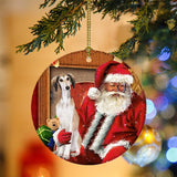 Godmerch- Ornament- Saluki With Santa Christmas Ornament, Happy Christmas Ornament, Car Ornament