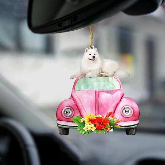 Samoyed-Pink Hippie Car-Two Sided Ornament