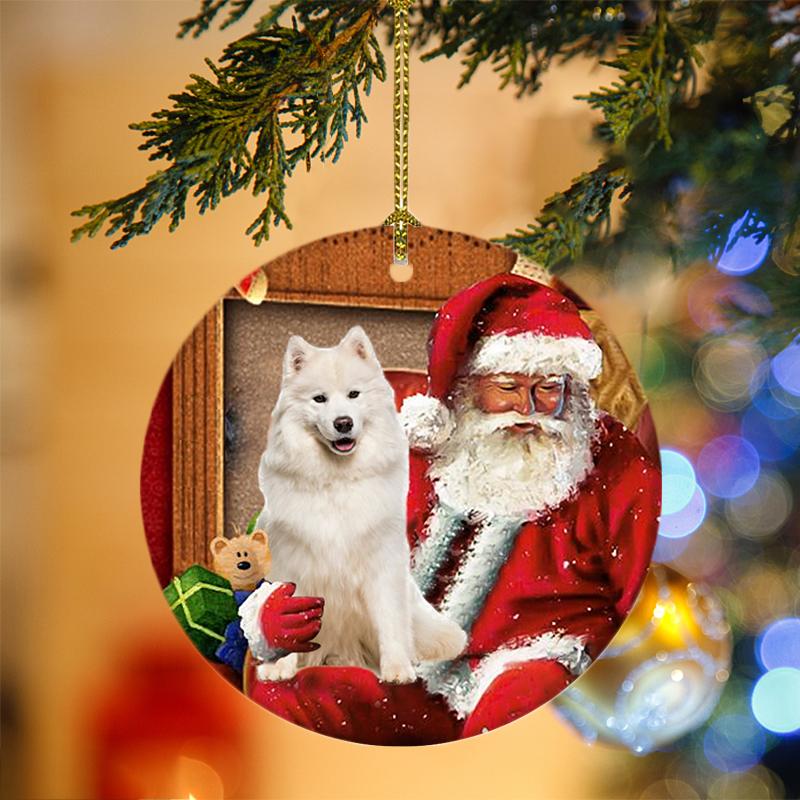 Godmerch- Ornament- Samoyed With Santa Christmas Ornament, Happy Christmas Ornament, Car Ornament