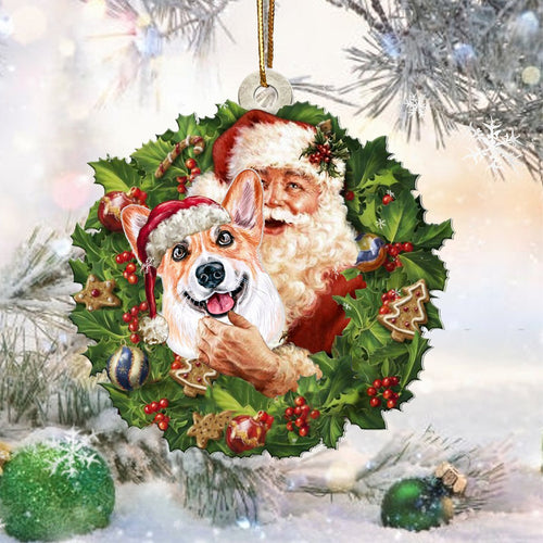 Santa Holds The Corgi-Two Sided Ornament