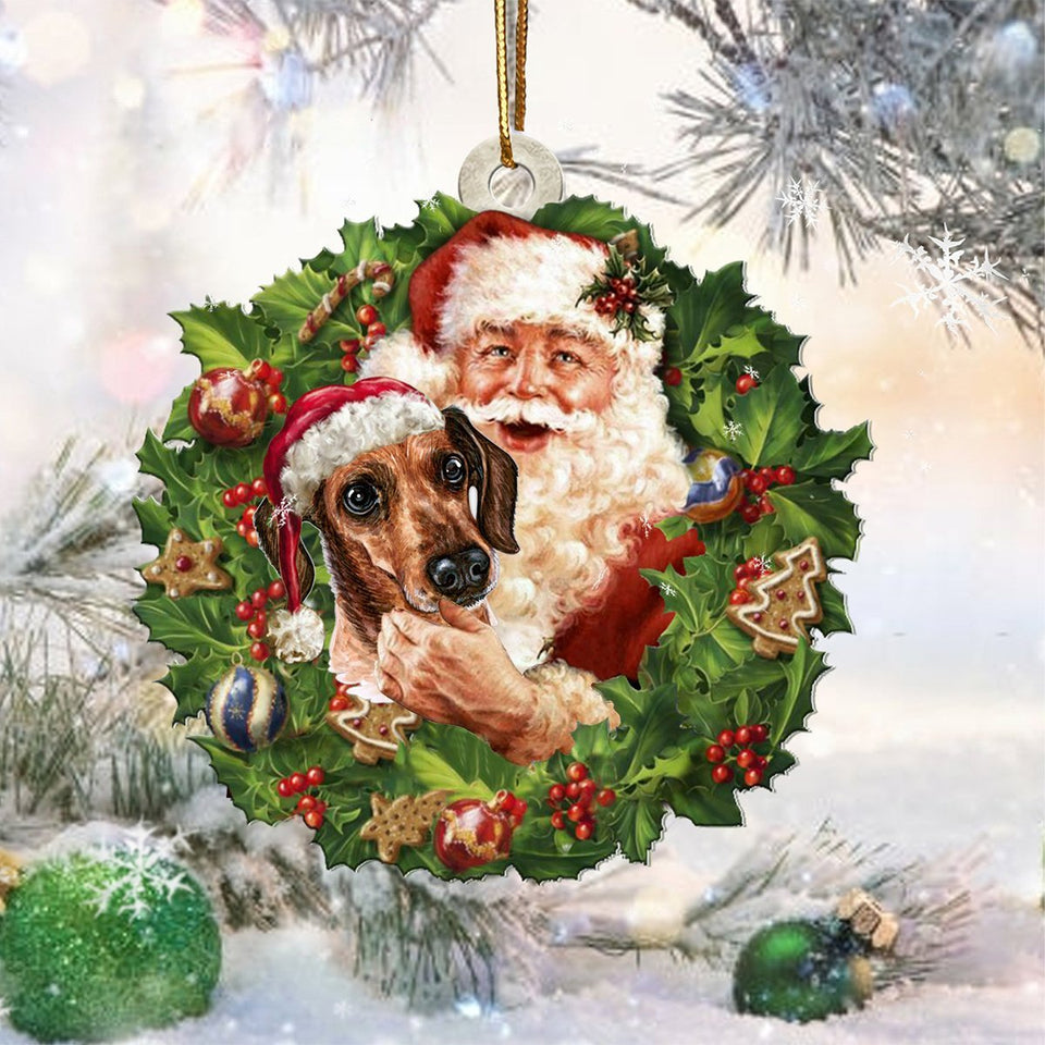 Santa Holds The Dachshund-Two Sided Ornament