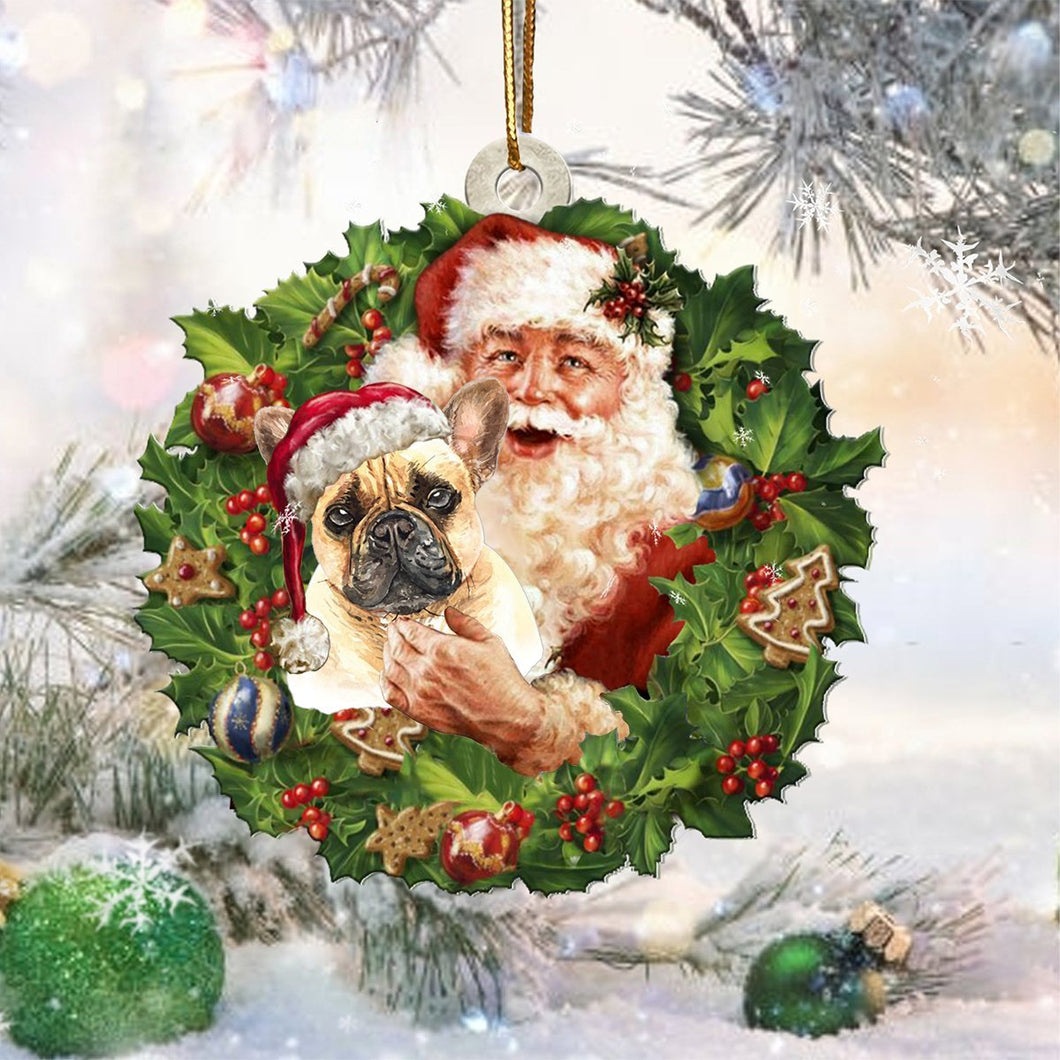 Santa Holds The French Bulldog-Two Sided Ornament