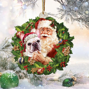 Santa Holds The French Bulldog3-Two Sided Ornament