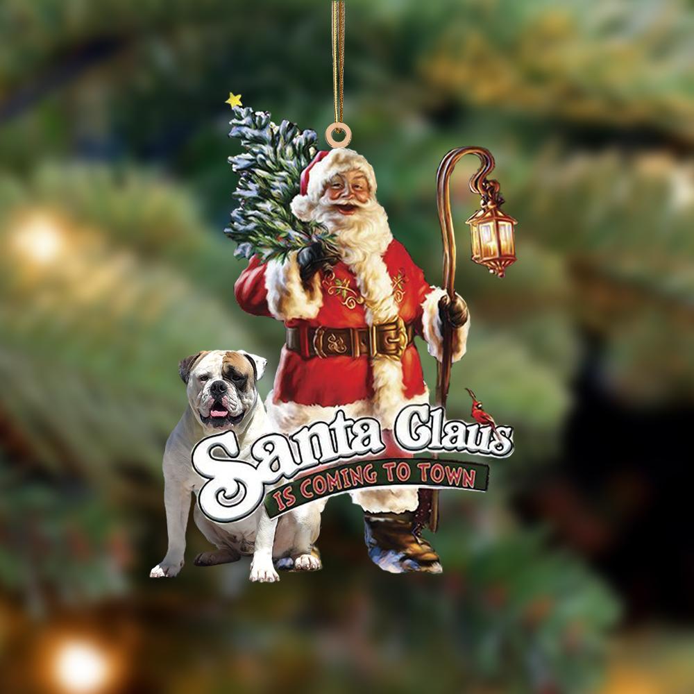 Santa Is Coming To Town With American Bulldog-Two Sided Ornament