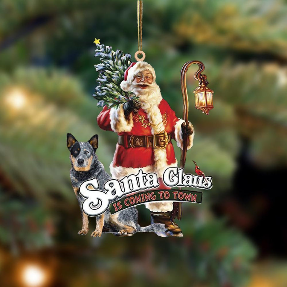 Santa Is Coming To Town With Australian Cattle-Two Sided Ornament