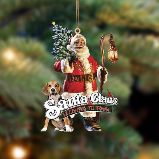Santa Is Coming To Town With Beagle 2-Two Sided Ornament