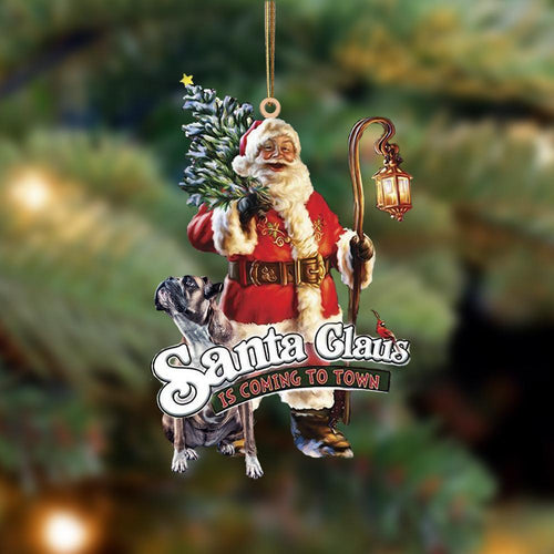 Santa Is Coming To Town With Box2-Two Sided Ornament