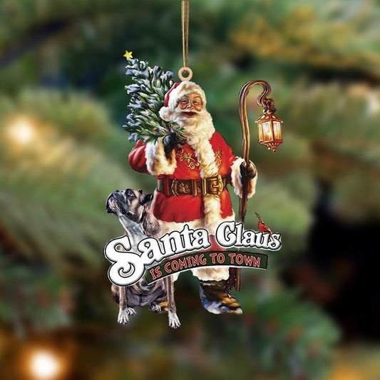 Santa Is Coming To Town With Box2-Two Sided Ornament