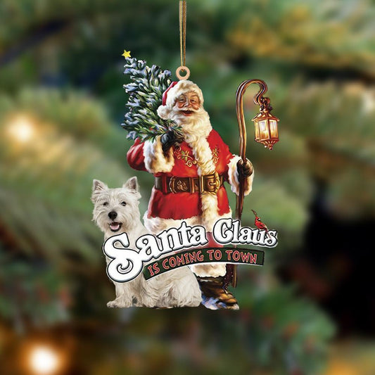 Santa Is Coming To Town With West Highland White Terrier-Two Sided Ornament