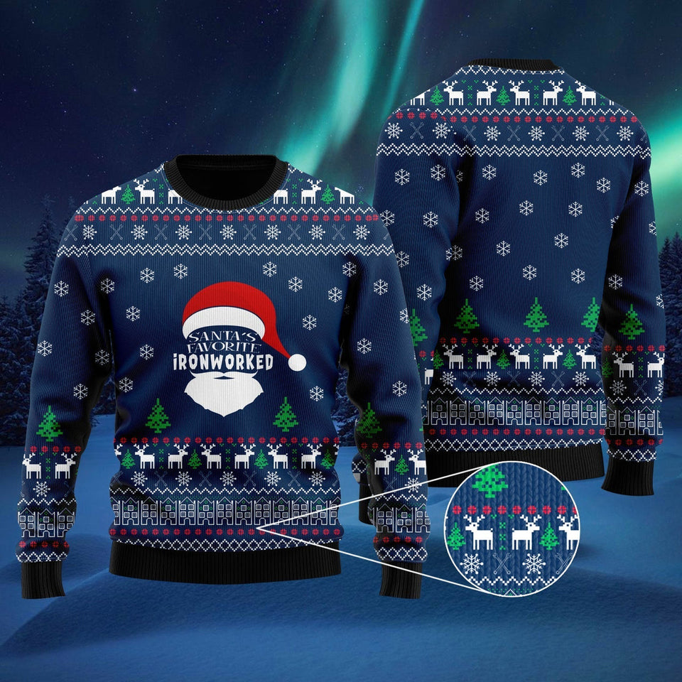 Santa's Favorite Ironworker Ugly Christmas Sweater 