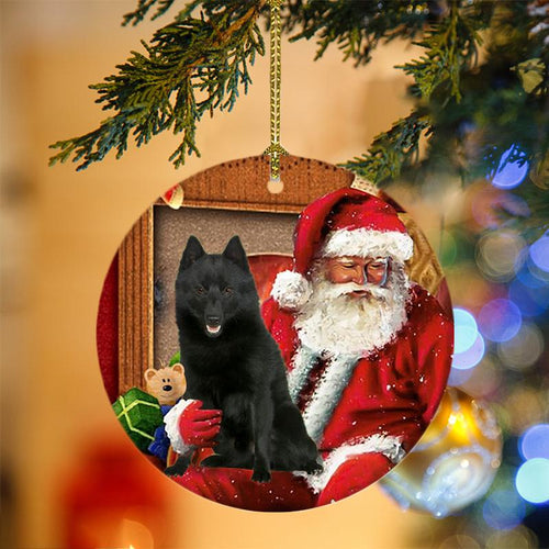 Godmerch- Ornament- Schipperke With Santa Christmas Ornament, Happy Christmas Ornament, Car Ornament