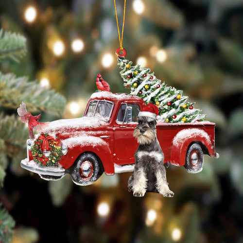 Godmerch- Ornament- Schnauzer-Cardinal & Truck Two Sided Ornament, Happy Christmas Ornament, Car Ornament