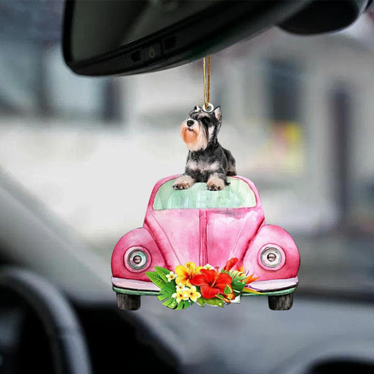 Schnauzer-Pink Hippie Car-Two Sided Ornament