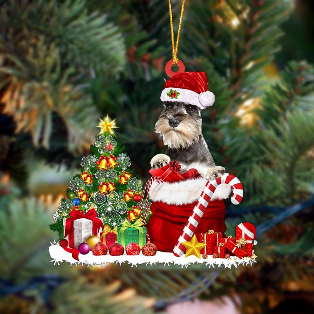 Godmerch- Ornament- Schnauzer Gift Bag Merry Christmas Ornament Dog Ornament, Car Ornament, Christmas Ornament