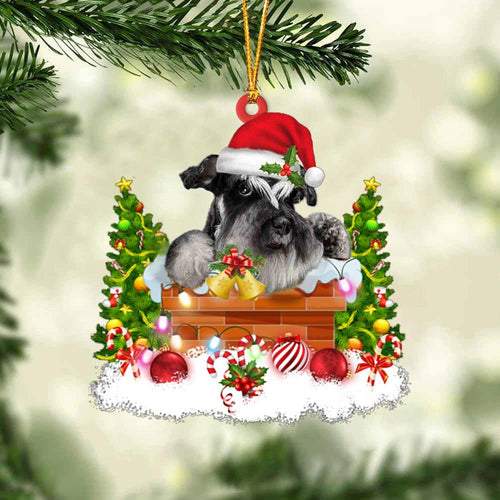 Schnauzer In The Chimney Hanging Ornament Dog Christmas Ornament