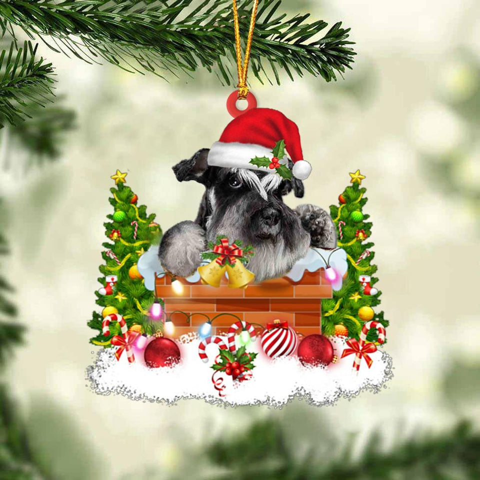 Schnauzer In The Chimney Hanging Ornament Dog Christmas Ornament