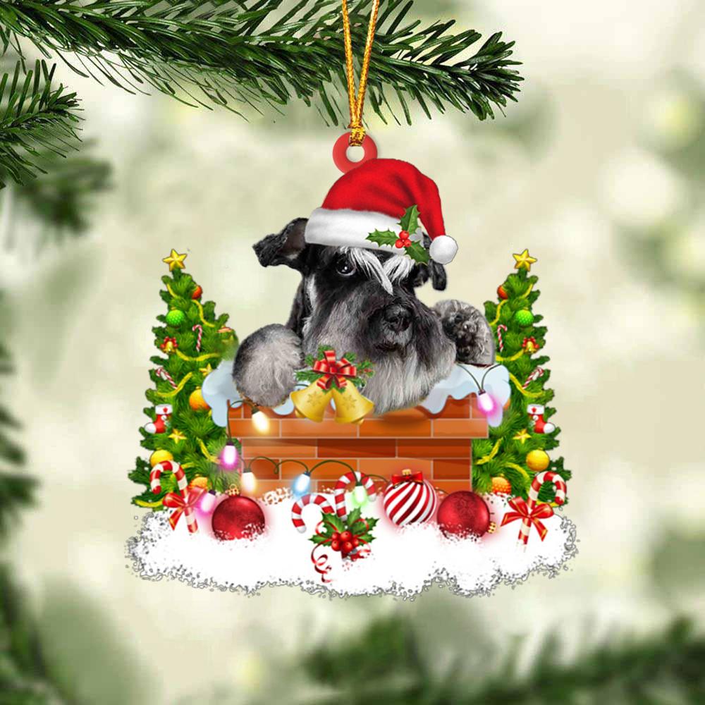 Schnauzer In The Chimney Hanging Ornament Dog Christmas Ornament
