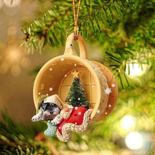 Schnauzer Sleeping in a tiny cup Christmas Holiday-Two Sided Ornament, Christmas Ornament, Car Ornament