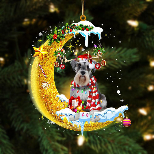 Godmerch- Schnauzer On The Moon Merry Christmas Hanging Ornament Dog Ornament, Car Ornament, Christmas Ornament