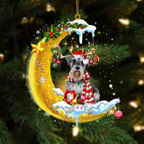 Godmerch- Schnauzer On The Moon Merry Christmas Hanging Ornament Dog Ornament, Car Ornament, Christmas Ornament