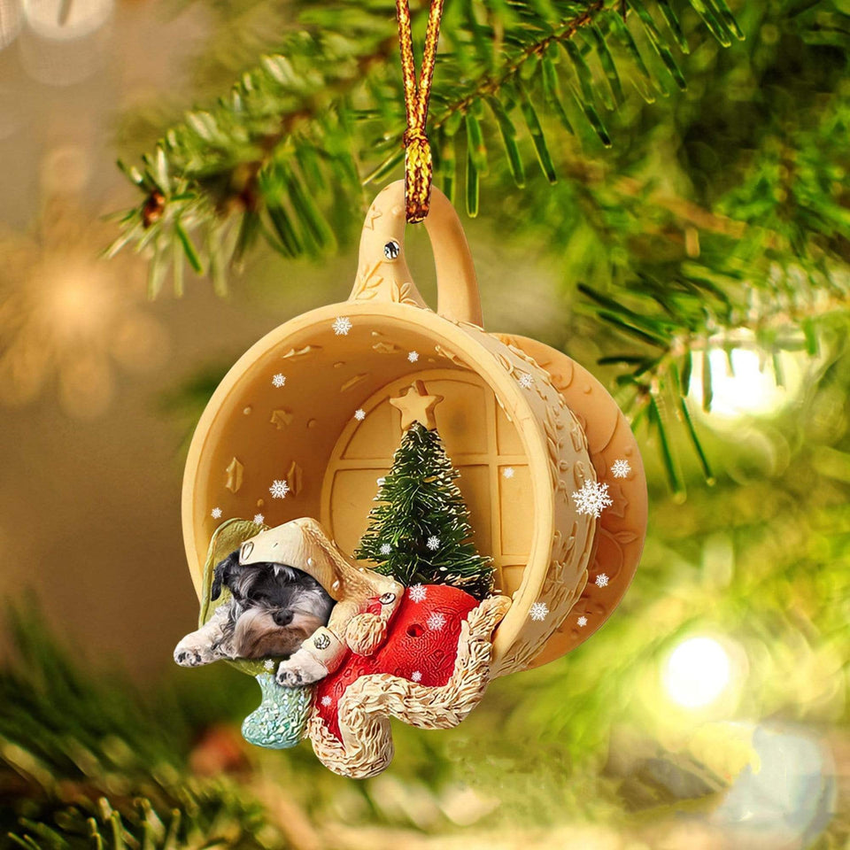Godmerch- Ornament- Schnauzer Sleeping In A Cup Christmas Ornament Dog Ornament, Car Ornament, Christmas Ornament