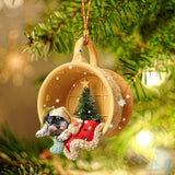 Godmerch- Ornament- Schnauzer Sleeping In A Cup Christmas Ornament Dog Ornament, Car Ornament, Christmas Ornament