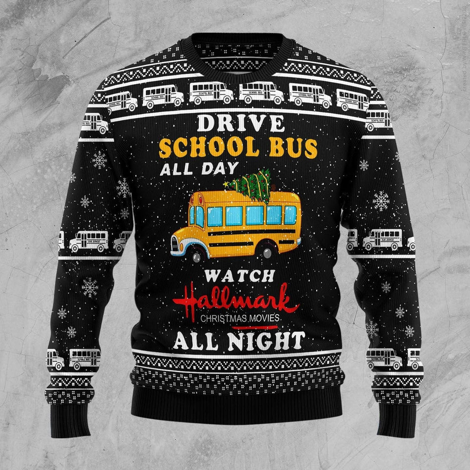 School Bus All Day Ugly Christmas Sweater 