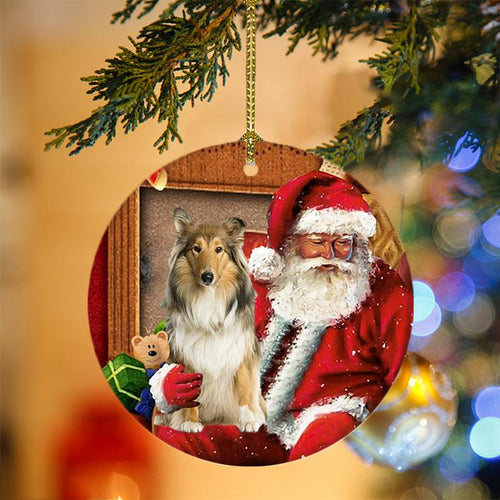 Godmerch- Ornament- Scotch Collie With Santa Christmas Ornament, Happy Christmas Ornament, Car Ornament