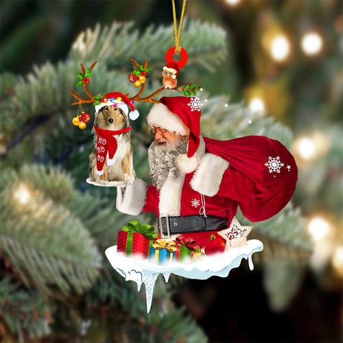 Scotch Collie And Santa Claus Christmas Ornament Godmerch