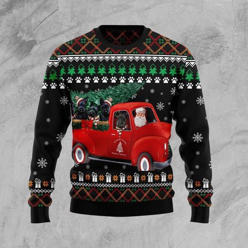 Scottish Terrier And Red Truck Ugly Christmas Sweater 