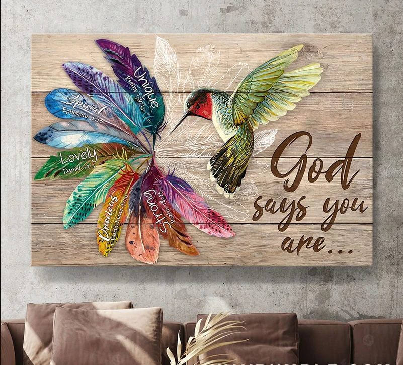 Hummingbird God says you are rainbow feathers - Matte Canvas (1.25