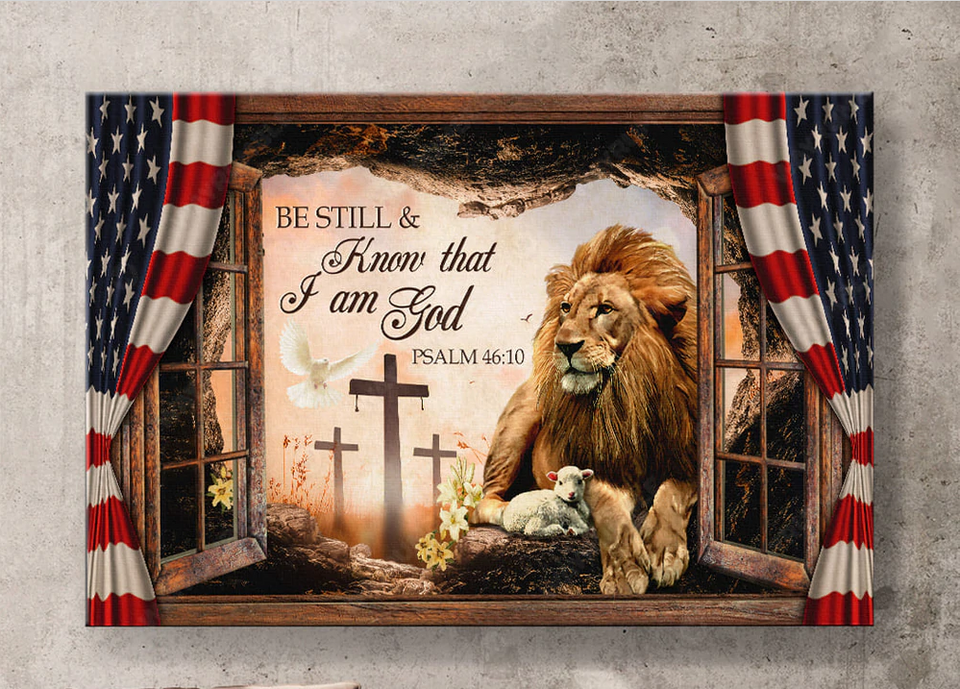 Lion and lamb window frame Be still and know that i am God - Matte Canvas