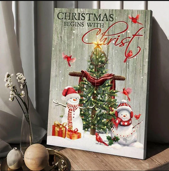 Christmas begins with Christ snowman Matte Canvas
