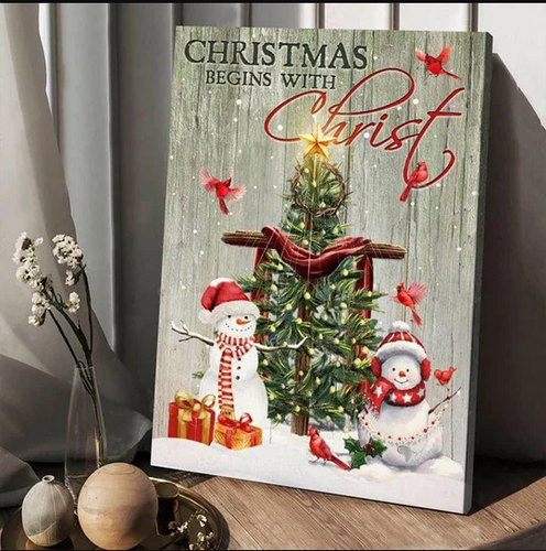 Christmas begins with Christ snowman Matte Canvas