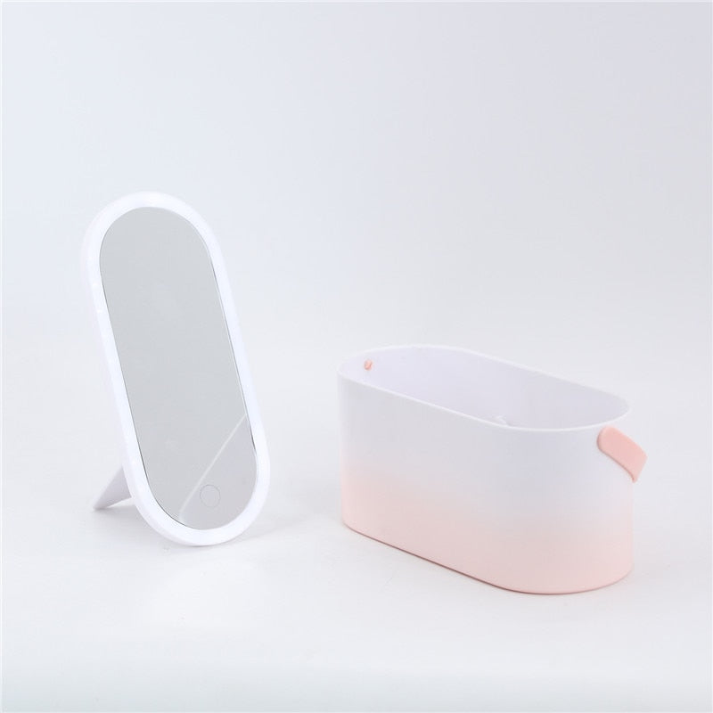 Portable Makeup Storage with Makeup Mirror | Travel Makeup Organizer with LED Mirror | Makeup Case Gifts for Her and Mother's Day