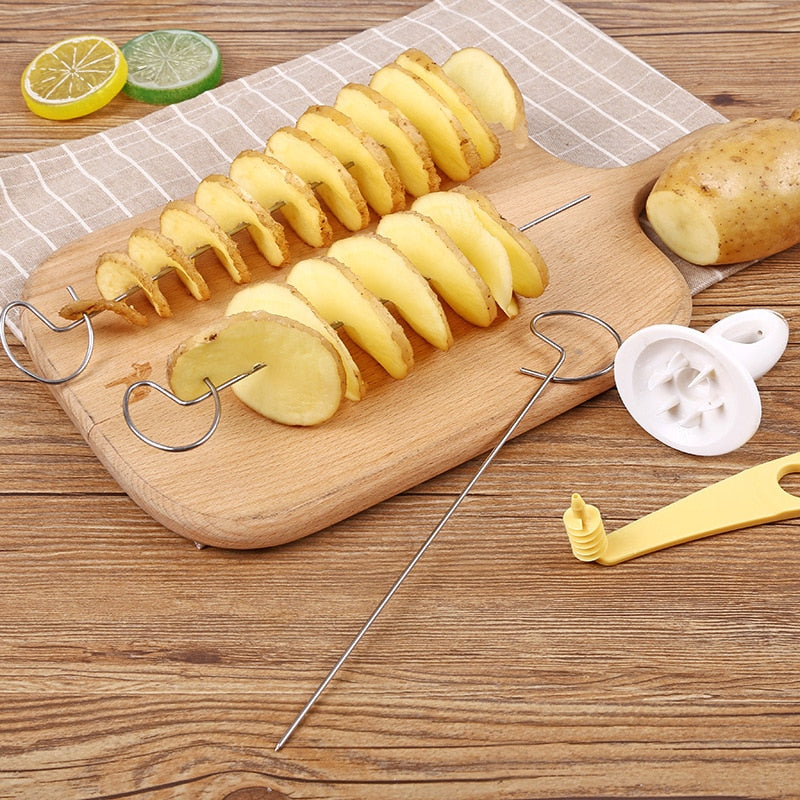 Portable Potato BBQ Skewers and Spiral Cutter for Camping and Outdoor Cooking