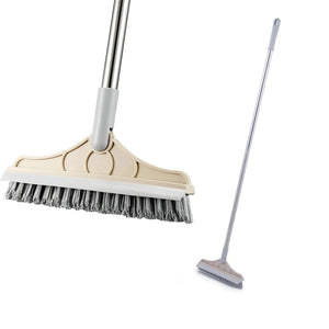 Scrubber Long-handled Floor Brush and Rotating Crevice Cleaner for Bathroom and Kitchen with Triangular Brush Head and Squeegee