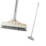 Scrubber Long-handled Floor Brush and Rotating Crevice Cleaner for Bathroom and Kitchen with Triangular Brush Head and Squeegee