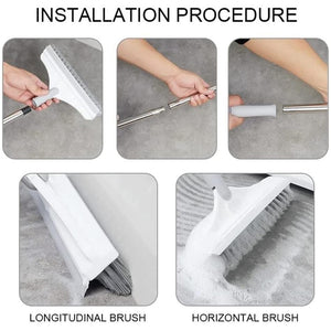 Scrubber Long-handled Floor Brush and Rotating Crevice Cleaner for Bathroom and Kitchen with Triangular Brush Head and Squeegee