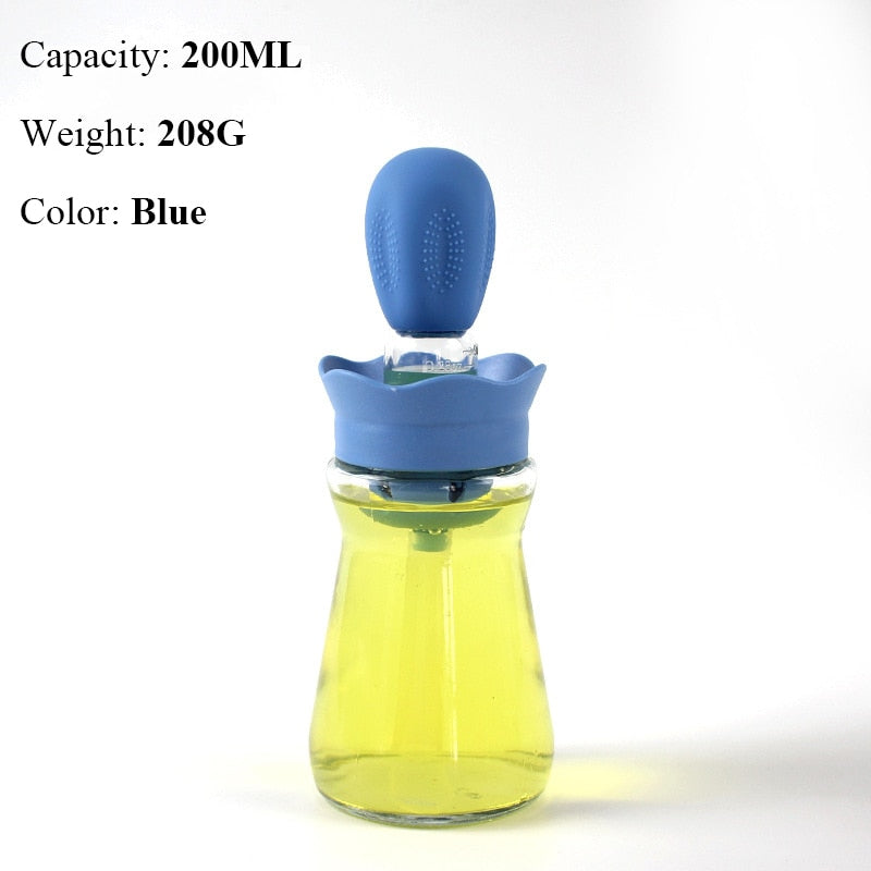 BBQ Tool Oil Bottle With Silicone Brush Oil Spray Baking Barbecue Grill Oil Dispenser Cookware Baking Kitchen Accessories