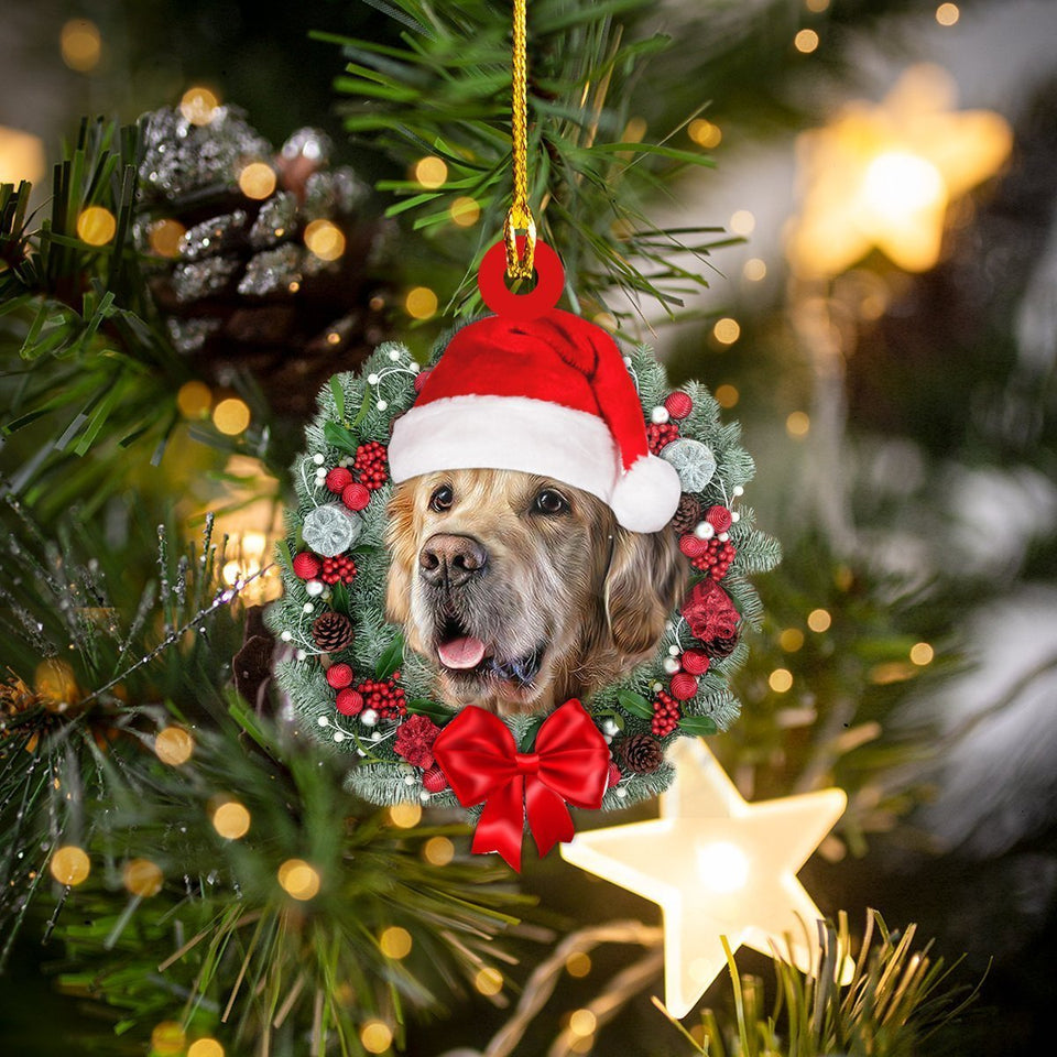 Golden Retriever Christmas Flower Circle and Hat Shaped Ornament