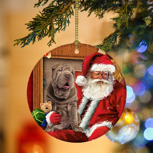 Godmerch- Ornament- Shar Pei With Santa Christmas Ornament, Happy Christmas Ornament, Car Ornament