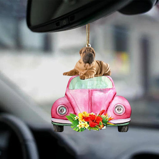 Shar Pei-Pink Hippie Car-Two Sided Ornament