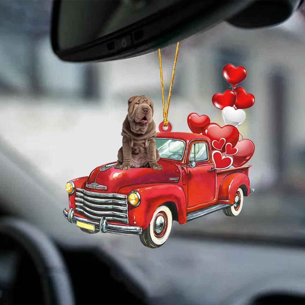 Shar Pei-Red Sports Car-Two Sided Ornament