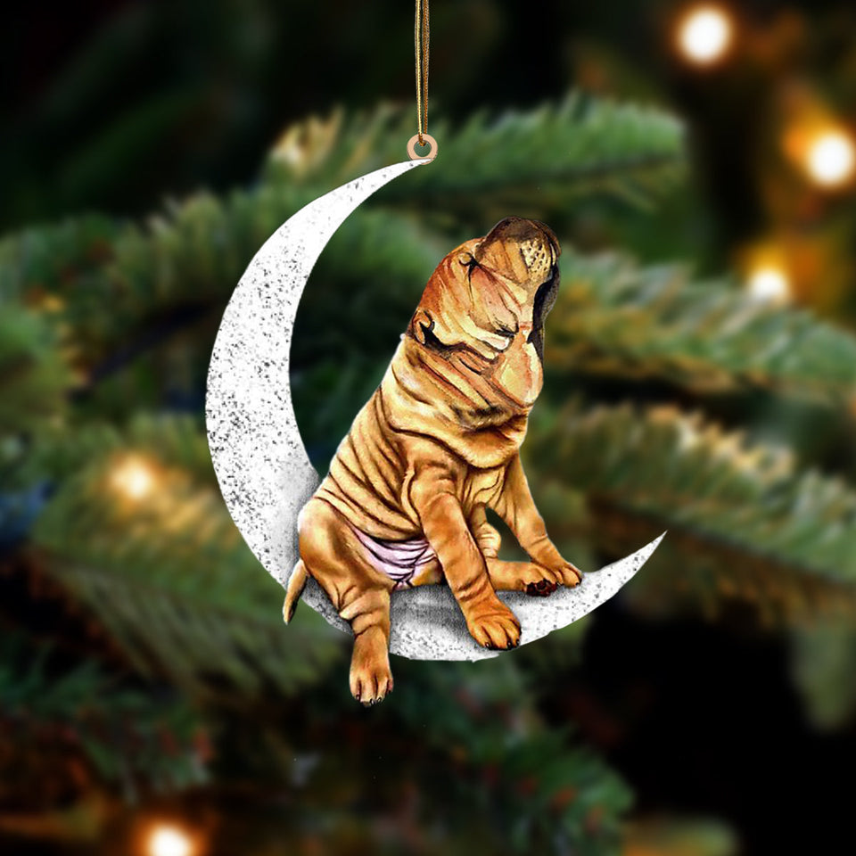 Shar Pei Sit On The Moon Two Sided Ornament Dog Hanging Christmas Ornament