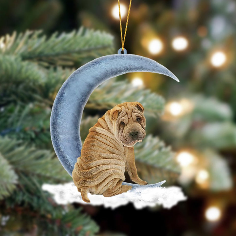 Godmerch- Ornament- Shar Pei Sits On The Moon Hanging Ornament Dog Ornament, Car Ornament, Christmas Ornament