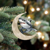Godmerch- Ornament- Shark Sits On The Moon Hanging Ornament Dog Ornament, Car Ornament, Christmas Ornament