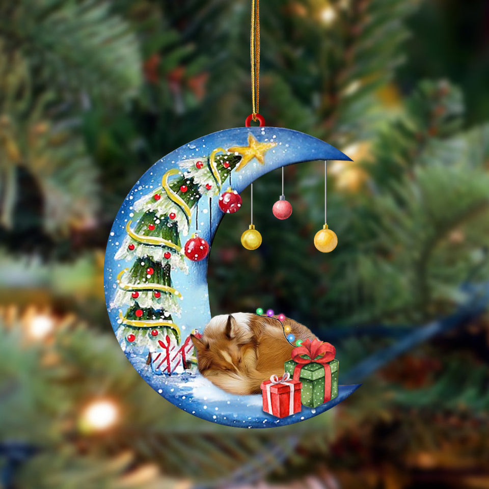 Ornament- Sheltie-Sleep On The Moon Christmas Two Sided Ornament, Happy Christmas Ornament, Car Ornament