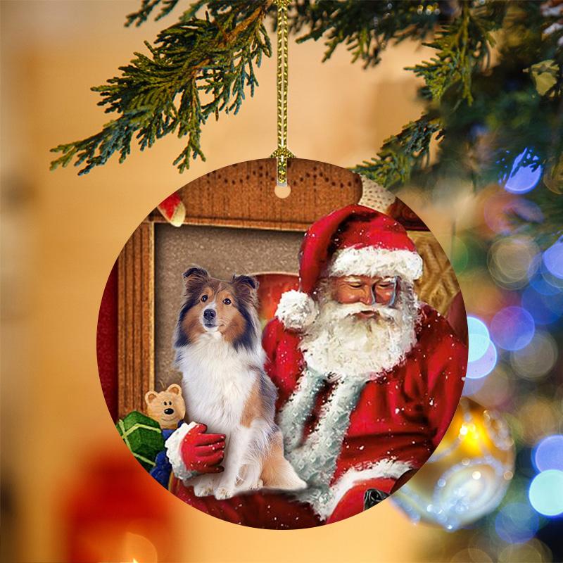 Godmerch- Ornament- Sheltie With Santa Christmas Ornament, Happy Christmas Ornament, Car Ornament