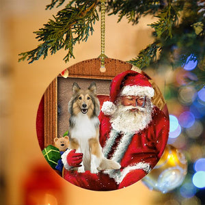 Godmerch- Ornament- Shetland Sheepdog With Santa Christmas Ornament, Happy Christmas Ornament, Car Ornament